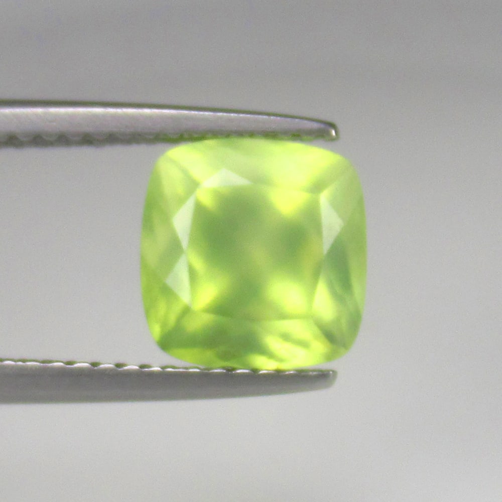 2.62 Ct Natural Prehnite Cushion Cut: Weight - 2.62 Ct / Size - 8.40 x 8.40 x 6.30 mm / Shape - Cushion Cut / Clarity - Semi Transaprent / Origin - Brazil / Treatment - None