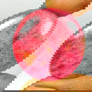 50.70 Ct Natural Pink Rhodonite Round Cab: Weight - 50.70 Ct / Dimensions - 31.00 x 31.00 x 5.00 mm / Shape - Round Cab / Transparency - Semi-Transparent / Origin - Brazil / Treatment - None