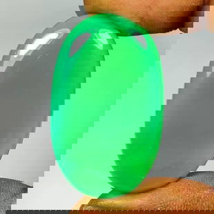 46.78 Ct Natural Green Onyx Oval Cab: Weight - 46.78 Ct / Dimensions - 42.00 x 26.00 x 5.30 mm / Shape - Oval Cab / Transparency - Semi-Transparent / Origin - Brazil / Treatment - None