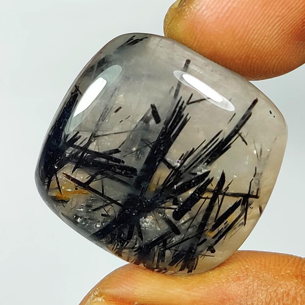 50.35 Ct Natural Black Lined Rutile Quartz Cushion Cab (1 of 2)