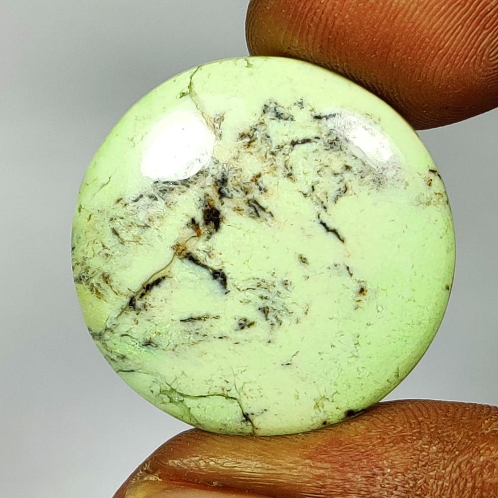 30.36 Ct Natural Lemon Chrysoprase Round Cab (1 of 2)