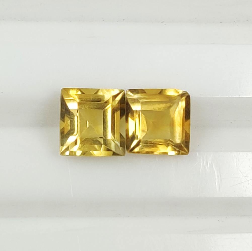 1.87 Ct Natural Yellow Citrine Top Luster Square Pair: Weight - 1.87 Ct / Dimensions - 6.00 x 4.00 mm / Shape - Square Cut / 2 Pc's/ Color - Yellow / Clarity - VVS / Origin - Brazil / Treatment - Heated