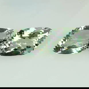7.21 Ct Natural Green Amethyst Cushion Cut Pair: Weight - 7.21 Ct / Dimensions - 11.00 x 9.10 x 5.40 mm / 2 Pc's / Shape - Cushion Cut / Color - Green / Clarity - VVS / Origin - Brazil / Treatment - Heated
