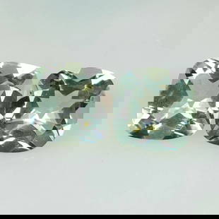 6.47 Ct Natural Green Amethyst Cushion Cut Pair: Weight - 6.47 Ct / Dimensions - 9.80 x 9.80 x 5.60 mm / 2 Pc's / Shape - Cushion Cut / Color - Green / Clarity - VVS / Origin - Brazil / Treatment - Heated