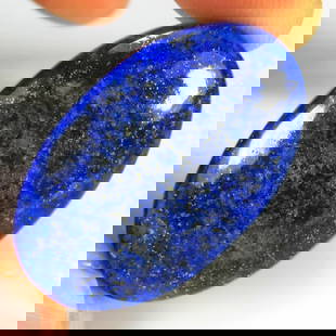 43.75 Ct Natural Blue Lapis Lazuli Oval Cab: Weight - 43.75 Ct / Size - 33.00 x 20.00 x 6.30 mm / Shape - Oval Cab / Clarity - Obaque / Origin - Afghanisthan / Treatment - None