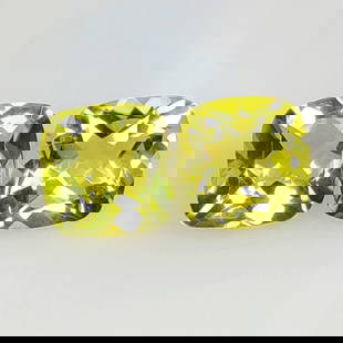 5.49 Ct Natural Lemon Quartz Cushion Cut Pair: Weight - 5.49 Ct / Size - 9.10 x 8.90 x 5.40 mm / 2 Pc's / Top Quality Luster / Excellent Cushion Cut / Origin - Brazil / Treatment - Heated