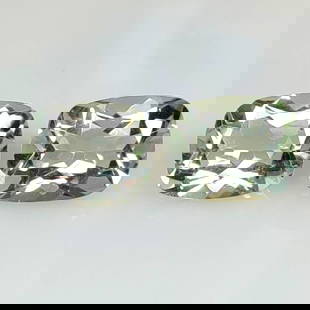 7.38 Ct Natural Green Amethyst Cushion Cut Pair: Weight - 7.38 Ct / Size - 10.90 x 8.90 x 5.90 mm / 2 Pc's / Shape - Cushion Cut / Color - Green / Clarity - VVS / Origin - Brazil / Treatment - Heated
