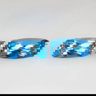 4.73 Ct Natural Blue Topaz Cushion Cut Pair: Weight - 4.73 Ct / Dimensions - 10.20 x 5.30 x 5.00 mm / 2 Pc's / Shape - Cushion Cut / Color - Blue / Clarity - VVS / Origin - Brazil / Treatment - Irradiated