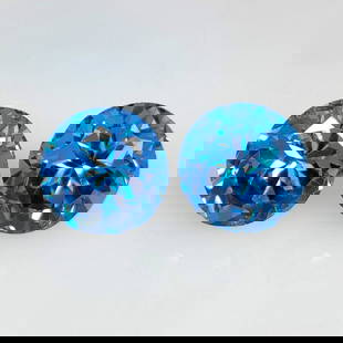 6.84 Ct Natural London Blue Topaz Round Cut Pair: Weight - 6.84 Ct / Dimensions - 8.10 x 8.10 x 7.30 mm / 2 Pc's / Shape - Round Cut / Color - Blue / Clarity - VVS / Origin - Brazil / Treatment - Irradiated