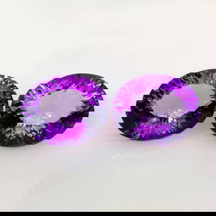 26.26 Ct Natural Purple Amethyst Oval Cut Pair: Weight - 26.26 Ct / Dimensions - 16.90 x 14.20 x 9.80 mm / 2 Pc's / Shape - Oval Cut / Color - Purple / Clarity - VVS / Origin -Brazil / Treatment - Heated