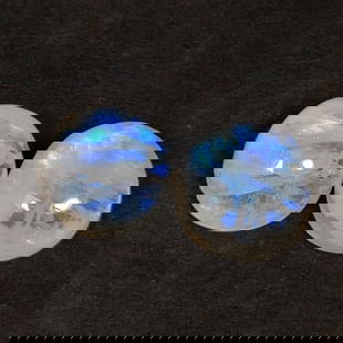 9.11 Ct Natural Blue Tint Moonstone Round Cab Pair: Weight - 9.11 Ct / Dimensions - 10.20 x 10.20 x 5.70 mm / 2 Pc's / Shape - Round Cab / Clarity -Transparent / Origin - India / Treatment - None