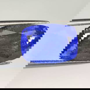 6.12 Ct Natural Tanzanite Cushion Cut: Weight : 6.12 Ct / Dimensions : 12.90 x 8.80 x 7.00 mm / Shape : Cushion Cut / Color : Purplish Blue / Clarity : Transparent / Treatment : Heated