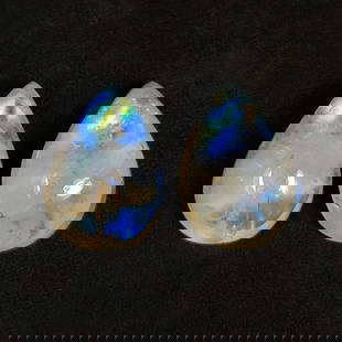 7.47 Ct Natural Blue Tint Moonstone Pear Cab Pair: Weight - 7.47 Ct / Dimensions - 12.00 x 8.30 x 5.40 mm / 2 Pc's / Shape - Pear Cab / Clarity -Transparent / Origin - India / Treatment - None