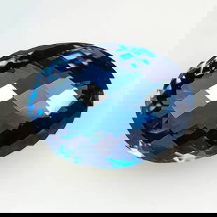 20.37 Ct Natural Beautiful London Blue Topaz Oval Checkerboard Cut: Weight - 20.37 Ct / Dimensions - 18.20 x 13.60 x 10.30 mm / Shape - Oval Checkerboard Cut / Color - Blue / Clarity - VVS / Origin - Brazil / Treatment - Irradiated