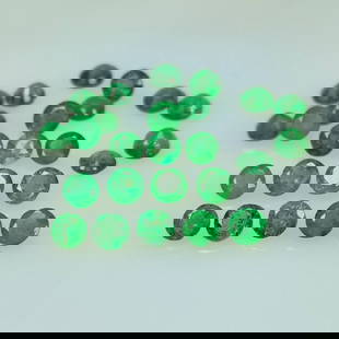 3.00 Ct Natural Zambian Green Emerald Round Cut Lot: Weight - 3.00 Ct / Dimensions - 2.90 - 3.20 mm / 25 Pc's / Shape - Round Cut / Color - Green / Clarity - SI / Origin - Zambia / Treatment - Natural Emeralds are commonly enhanced by oil