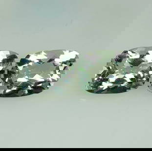 7.05 Ct Natural Green Amethyst Cushion Cut Pair: Weight - 7.05 Ct / Dimensions -11.00 x 8.90 x 5.80 mm / 2 Pc's / Shape - Cushion Cut / Color - Green / Clarity - VVS / Origin - Brazil / Treatment - Heated