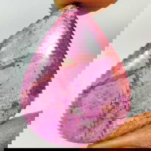 42.96 Ct Natural Cobalt Calcite Pear Cab: Weight - 42.96 Ct / Dimensions - 37.00 x 29.00 x 6.20 mm / Shape - Pear Cab / Color - Pink / Clarity - Opaque / Origin - India / Treatment - None