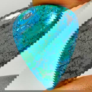 39.65 Ct Natural Chrysocolla Pear Cab: weight - 39.65 Ct / Dimensions - 34.00 x 27.00 x 6.20 mm / Shape - Excellent Pear Cab / Origin - Brazil / Treatment - None