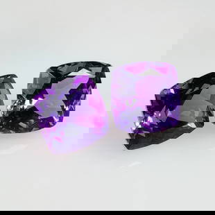 7.08 Ct Natural Purple Amethyst Cushion Cut Pair: Weight - 7.08 Ct / Dimensions - 9.10 x 9.10 x 6.80 mm / 2 Pc's / Shape - Cushion Cut / Color - Purple / Clarity - VVS / Origin -Brazil / Treatment - Heated