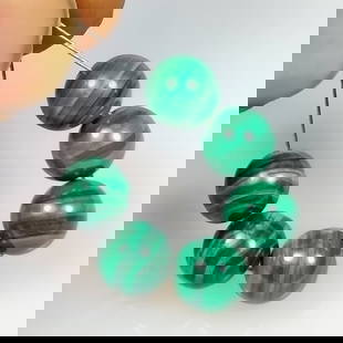 17.98 Ct Natural Green Malachite Round Ball Beads: Weight - 17.98 Ct / Dimensions - 6.70 - 6.90 mm / 6 P'cs / Shape - Round Ball Beads / Color - Green / Transparency - Semi-Translucent / Origin - Russia / Treatment - None