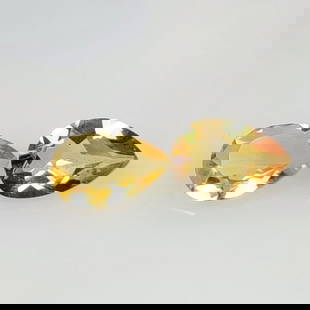 2.06 Ct Natural Yellow Citrine Pear Cut Pair: Weight - 2.06 Ct / Dimensions - 9.10 x 6.10 x 3.20 mm / 2 Pc's / Shape - Pear Cut / Color - Yellow / Clarity - VVS / Origin - Brazil / Treatment - Heated