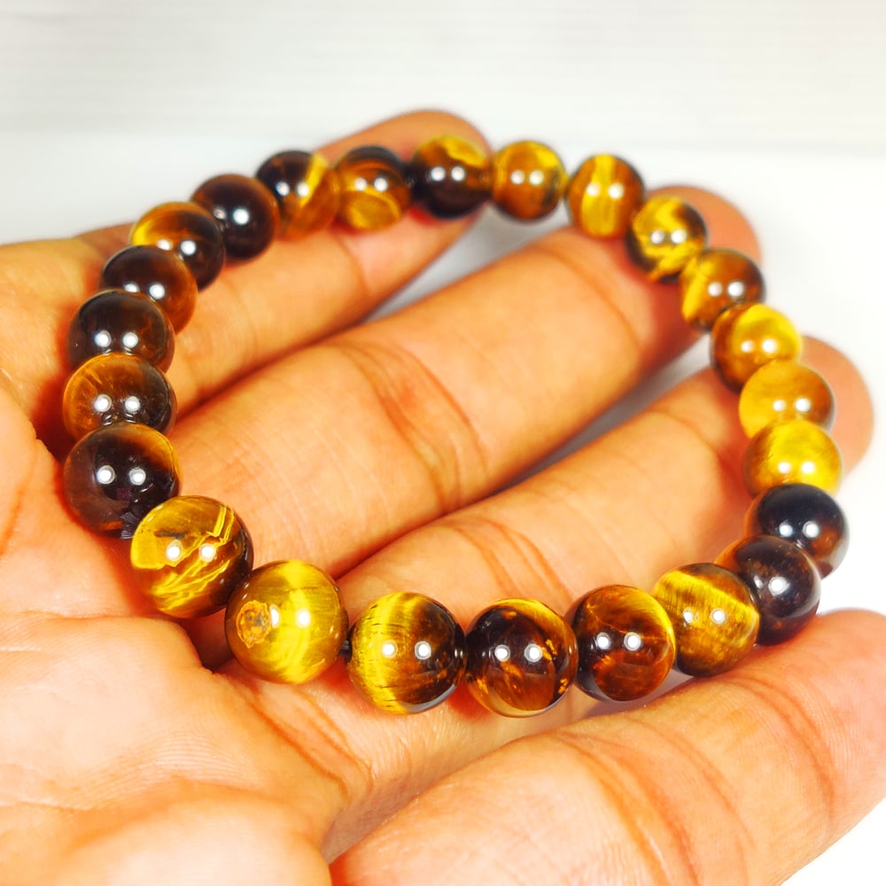100.00 Ct Natural Tiger's eye Round Ball Beads Bracelet "Ready Wear"