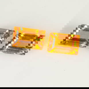 2.02 Ct Natural Citrine Rectangle Cut Pair: Weight - 2.02 Ct / Dimensions -6.0x4.0 - 6.1x4.1 mm / 2 Pc's / Shape & Cut - Rectangle Cut / Color - ORange / Transparency - VVS / Origin - Brazil / Comments - Heated