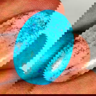 28.74 Ct Natural Blue Turquoise Oval cab: Weight - 28.74 Ct / Dimensions -25.00 x 18.90 x 6.70 mm / Good Color / Oval Cab - Ready for Jewellery Setting / Origin - Arizona / Treatment - None