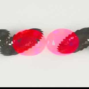 1.75 Ct Natural Pinkish Red Ruby Oval Cut Pair: Weight - 1.75 Ct / Dimensions -6.00 x 5.00 x 3.30 mm / 2 Pc's / Shape - Oval Cut / Color - Pinkish Red / Clarity - SI / Origin - Mozambique / Treatment - Color Enhanced by Glass Filling