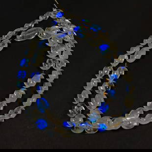 98.06 Ct Natural Blue Tint Moonstone Oval beads: Weight - 98.06 Ct / Dimensions - 7.4x5.4 - 13.7x8.4 mm / 45 pc's / 14" inches inches / Shape - Round Cut Beads / Clarity - Semi-Transparent / Origin - India / Treatment - None