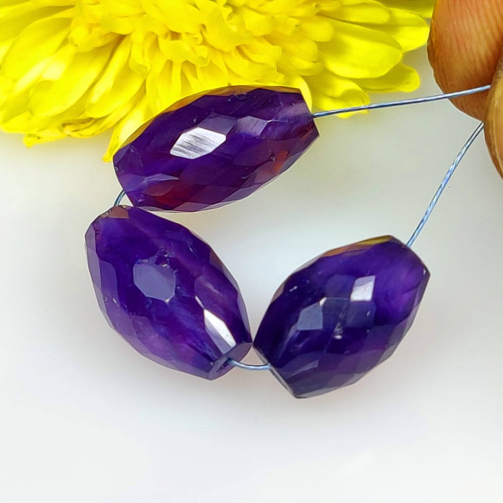 21.72 Ct Natural Purple Amethyst 3 Dumble Loose Beads (1 of 2)