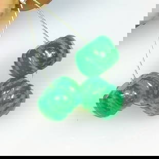 12.23 Ct Natural Green Onyx Fancy Round Carving Beads: Weight - 12.23 Ct / Dimensions - 9.20 - 9.40 mm / 3 Pc's / Shape - Round Carving Beads / Clarity - Transparent / Origin - Brazil / Treatment - None