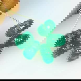 9.10 Ct Natural Green Onyx Fancy Round Carving Beads: Weight - 9.10 Ct / Dimensions - 7.20 - 8.10 mm / 5 Pc's / Shape - Round Carving Beads / Clarity - Transparent / Origin - Brazil / Treatment - None