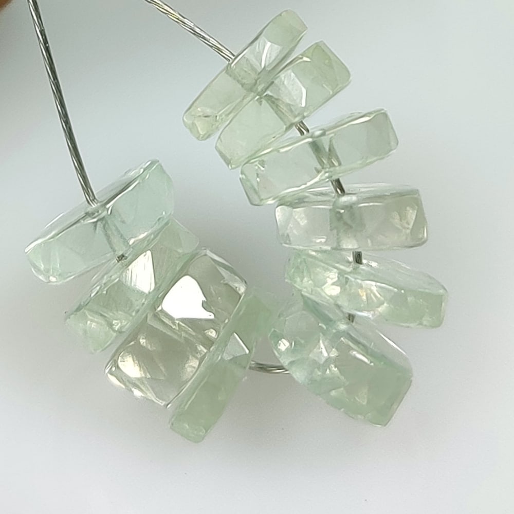 13.08 Ct Natural Green Amethyst Round Cut Beads: Weight - 13.08 Ct / Size - 7.30 - 7.80 mm / 10 Pc's / Shape - Round Cut Beads / Color - Green / Clarity - VVS / Origin - Brazil / Treatment - Heated