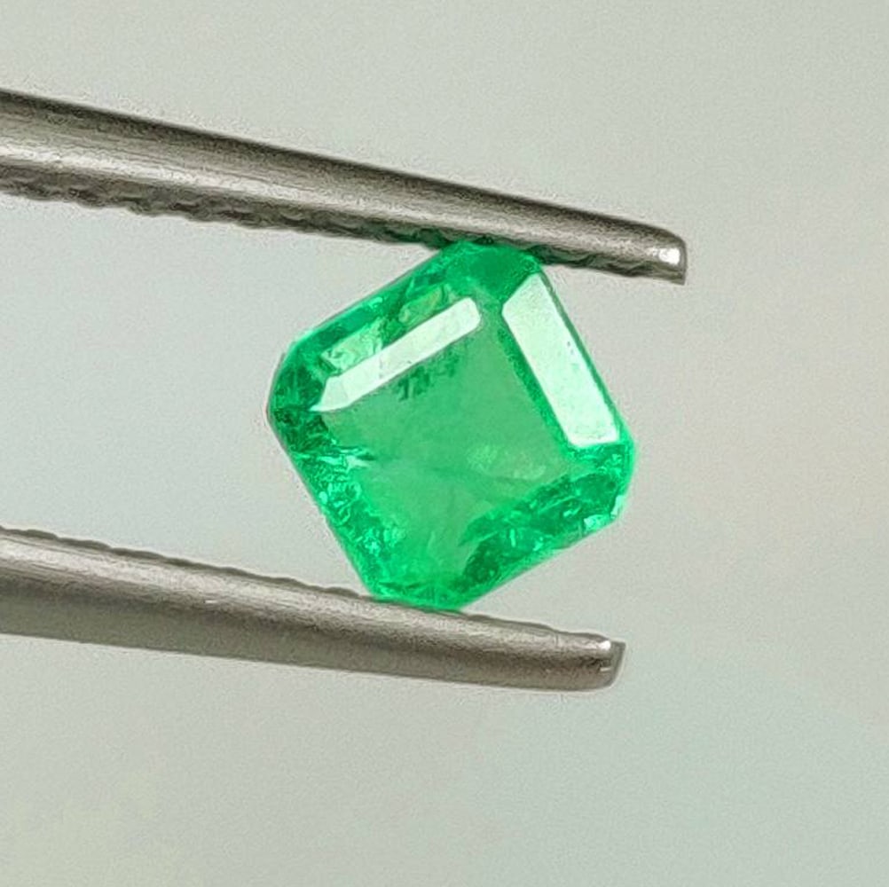 0.66 Ct Natural Zambian Green Emerald Square Octagon Cut: Weight - 0.66 Ct / Dimensions - 5.00 x 4.90 x 3.40 mm / Shape - Square Octagon Cut / Color - Green / Clarity - SI / Origin - Zambia / Treatment - Natural Emeralds are commonly enhanced by oil