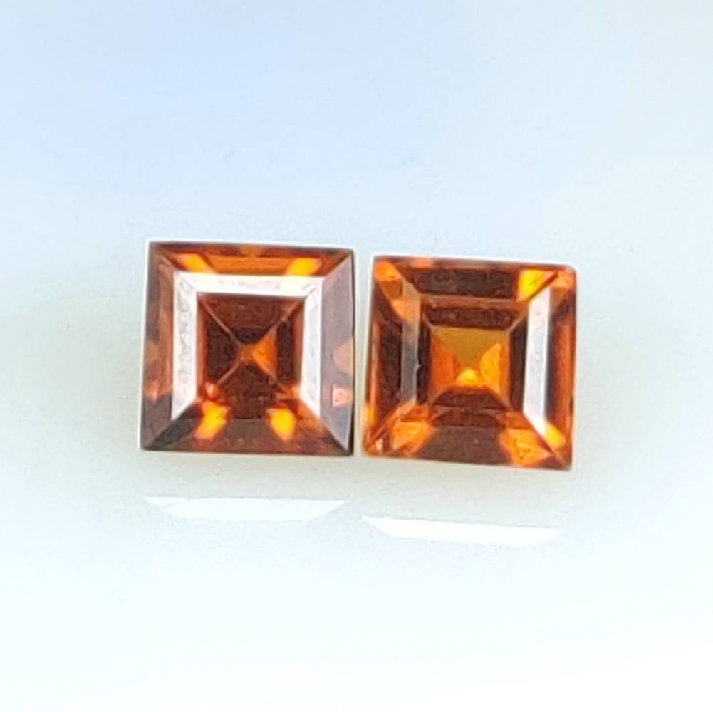 3.36 Ct Natural Deep Orange Hessonite Garnet Square Cut Pair (1 of 2)
