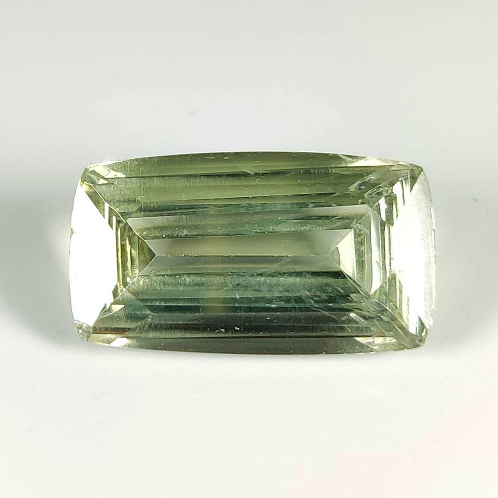 8.71 Ct Natural Green Amethyst Cushion Cut: Weight - 8.71 Ct / Dimensions - 17.50 x 9.80 x 7.00 mm /Shape - Cushion Cut / Color - Green / Clarity - VVS / Origin -Brazil / Treatment - Heated