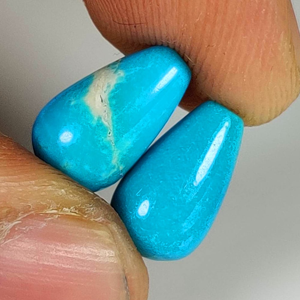 7.54 Ct Natural Blue Turquoise Drilled Fancy Pear Drop Pair: Weight - 7.54 Ct / Dimensions - 11.70 x 7.00 x 7.00 mm / 2 Pc's / Good Color / Drilled Fancy Beads- Ready for Jewellery Setting / Origin - Arizona / Treatment - None