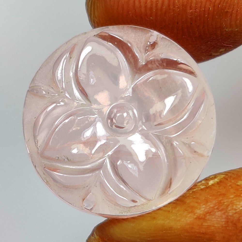12.64 Ct Natural Rose Quartz Fancy Flower Carving: Weight - 12.64 Ct / Dimensions - 16.70 x 16.70 x 5.40 mm / Shape - Drilled Fancy Flower Carving / Clarity - Semi Transaprent / Origin - Brazil / Treatment - None