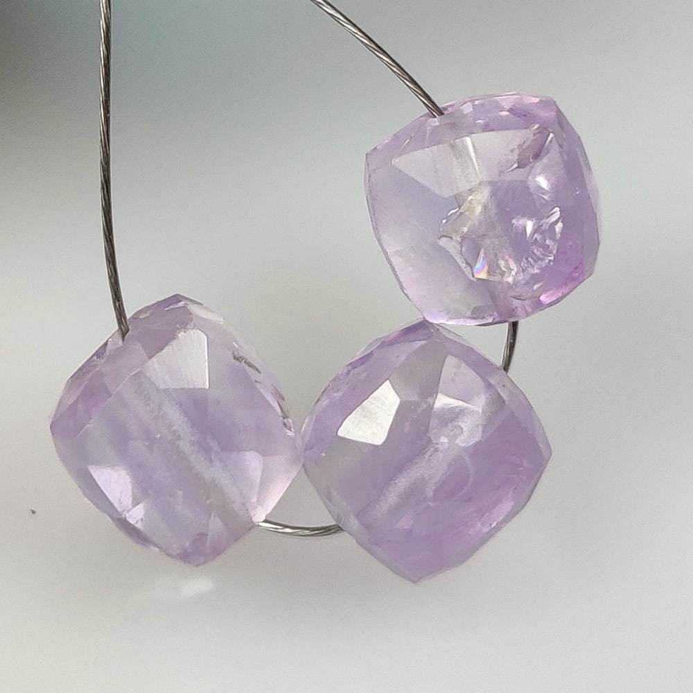 9.24 Ct Natural Purple Amethyst Square Beads: Weight - 9.24 Ct / Dimensions - 7.0x7.0 - 7.2x7.2 mm / 3 Pc's / Shape - Square Beads / Color - Purple / Clarity - VVS / Origin -Brazil / Treatment - Heated