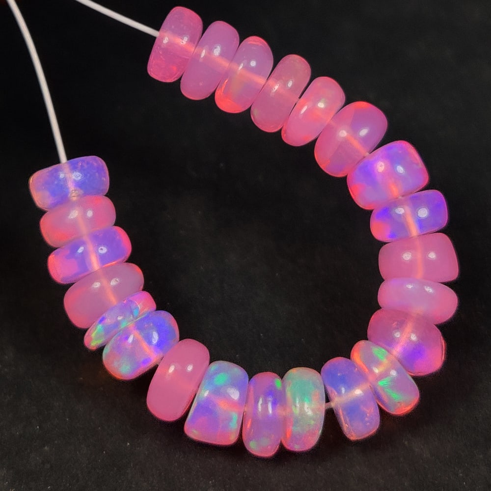 6.10 Ct Natural Pink Fire Opal Round Beads: Weight - 6.10 Ct / Size - 4.40 - 4.80 mm / 23 Pc's / Shape - Round Beads / Clarity - Translucent / Origin - Ethiopia / Treatment - Heated