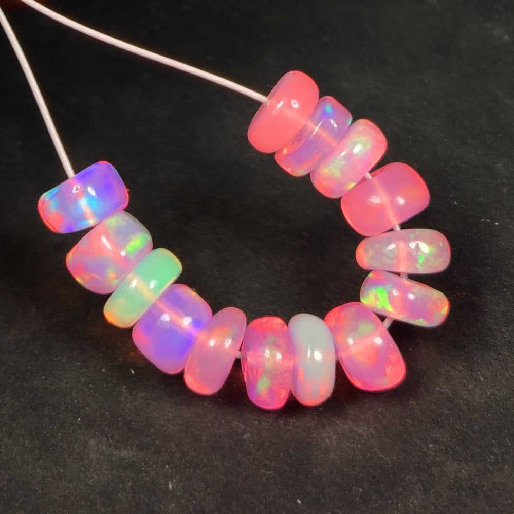 3.41 Ct Natural Pink Fire Opal Round Beads: Weight - 3.41 Ct / Size - 4.30 - 4.50 mm / 14 Pc's / Shape - Round Beads / Clarity - Translucent / Origin - Ethiopia / Treatment - Heated