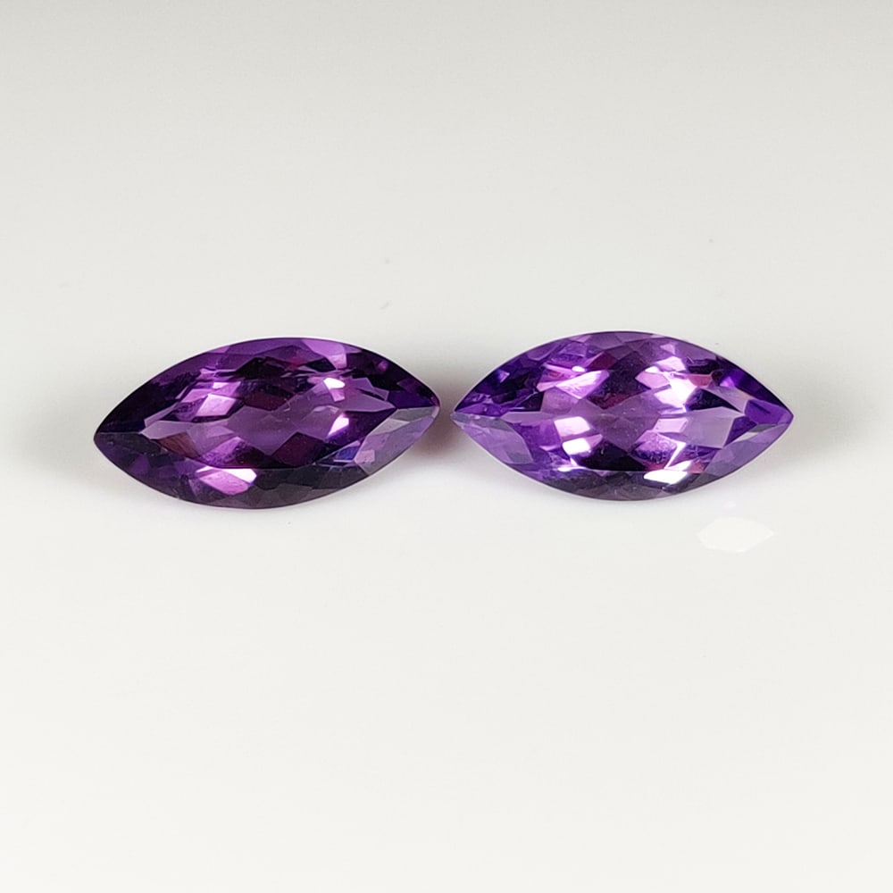 5.34 Ct Natural Purple Amethyst Marquise Cut Pair: Weight - 5.34 Ct / Dimensions - 14.00 x 7.00 x 5.40 mm / 2 Pc's / Shape - Marquise Cut / Color - Purple / Clarity - VVS / Origin - Brazil / Treatment - Heated