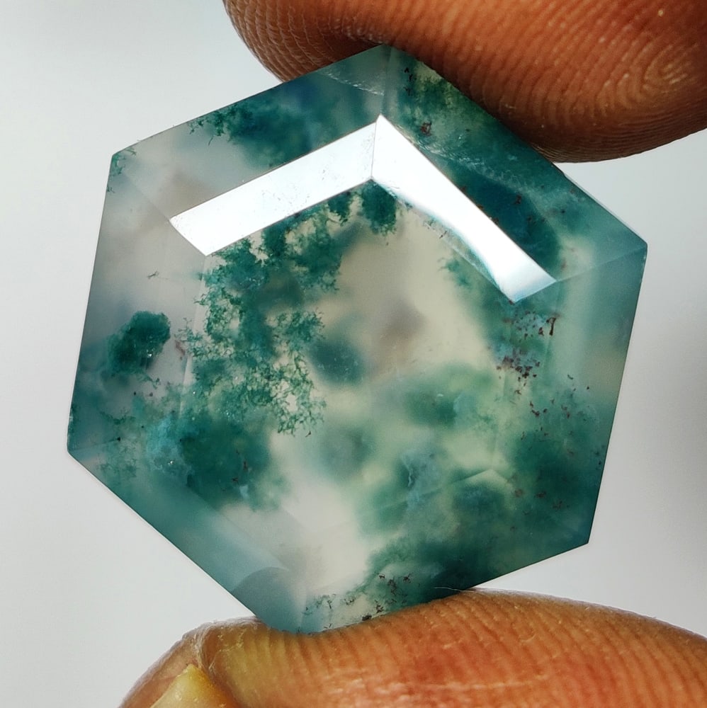 15.86 Ct Natural Moss Agate Hexagon Cut: weight - 15.86 Ct / Size - 19.40 x 16.90 x 8.50 mm / Shape - Excellent Hexagon Cut / Origin - Brazil / Treatment - None