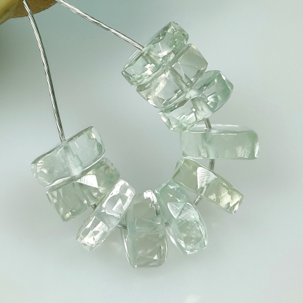 10.83 Ct Natural Green Amethyst Round Cut Beads: Weight - 10.83 Ct / Dimensions - 6.40 - 6.80 mm / 10 Pc's / Shape - Round Cut Beads / Color - Green / Clarity - VVS / Origin - Brazil / Comments - Heated