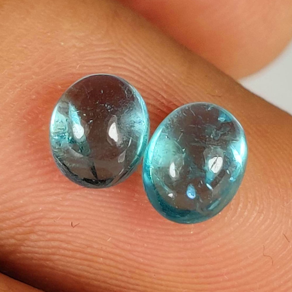 2.11 Ct Natural Apatite Oval Cab Pair: Weight - 2.11 Ct / Dimensions - 6.20 x 5.50 x 3.40 mm / 2 Pc's / Top Class Quality / Oval Cab / Origin - Brazil / Treatment - None
