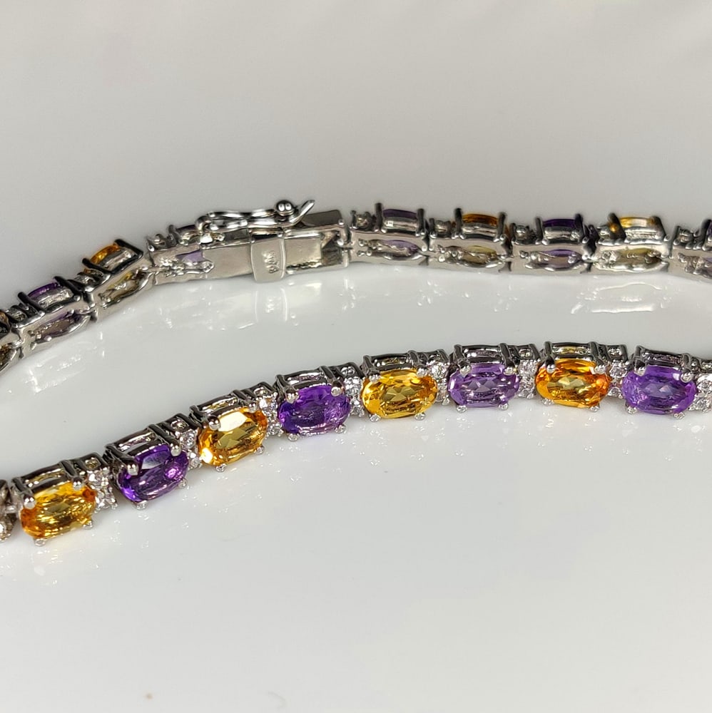 12.01 g 925 Silver Bracelet With Natural  Citrine , Amethyst (1 of 3)