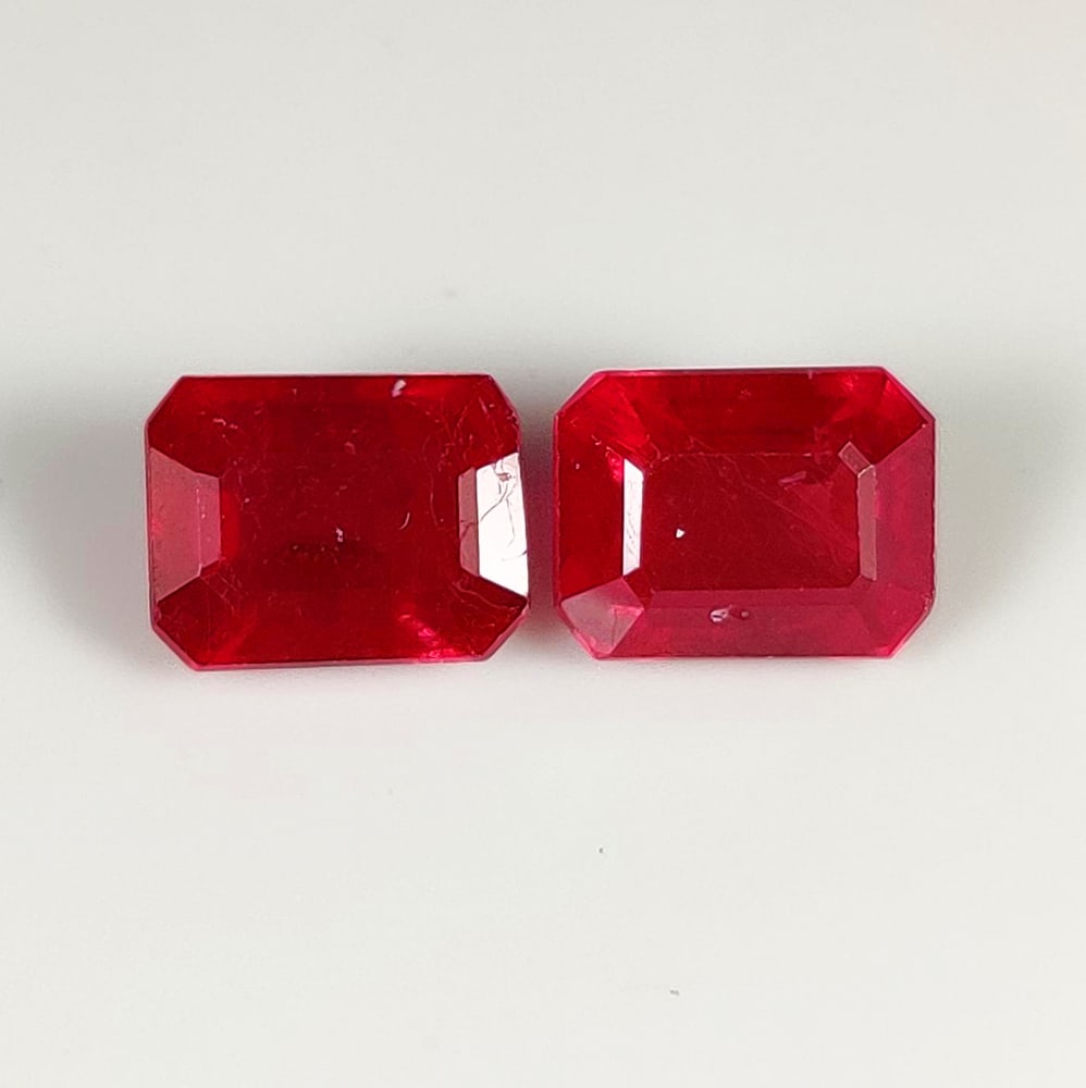 6.81 Ct Natural Red Ruby Emerald Cut Pair (1 of 2)