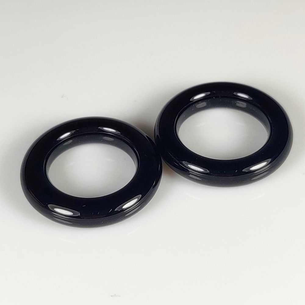 7.13 Ct Natural Black Onyx Round Rings: Weight - 7.13 Ct / Size - 15.00 x 12.00 x 3.00 mm / 2 PC's / Shape - Round Ring / Color - Black / Clarity - OPaque / Origin - Brazil / Treatment - None