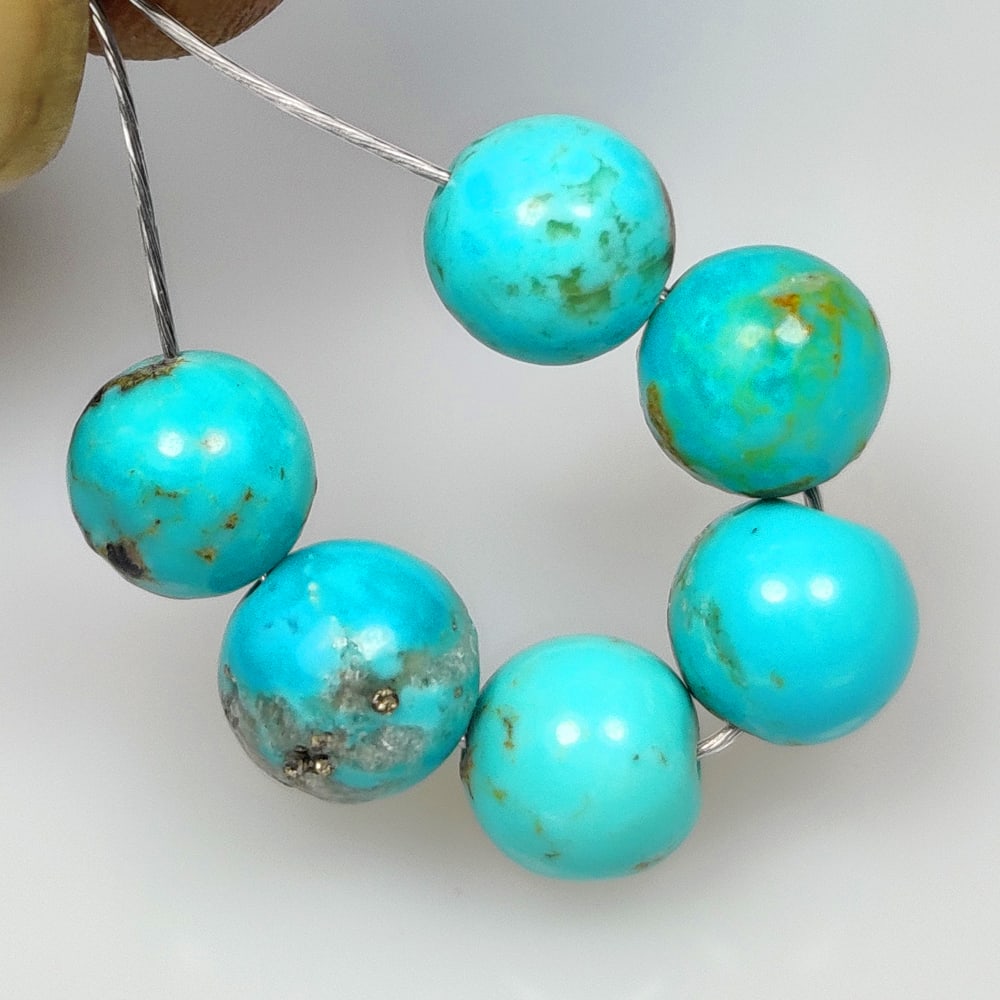 11.31 Ct Natural Blue Turquoise Round Beads: Weight - 11.31 Ct / Size - 6.70 - 7.10 mm / 6 Pc's / Good Color / Round Beads - Ready for Jewellery Setting / Origin - Arizona / Treatment - None